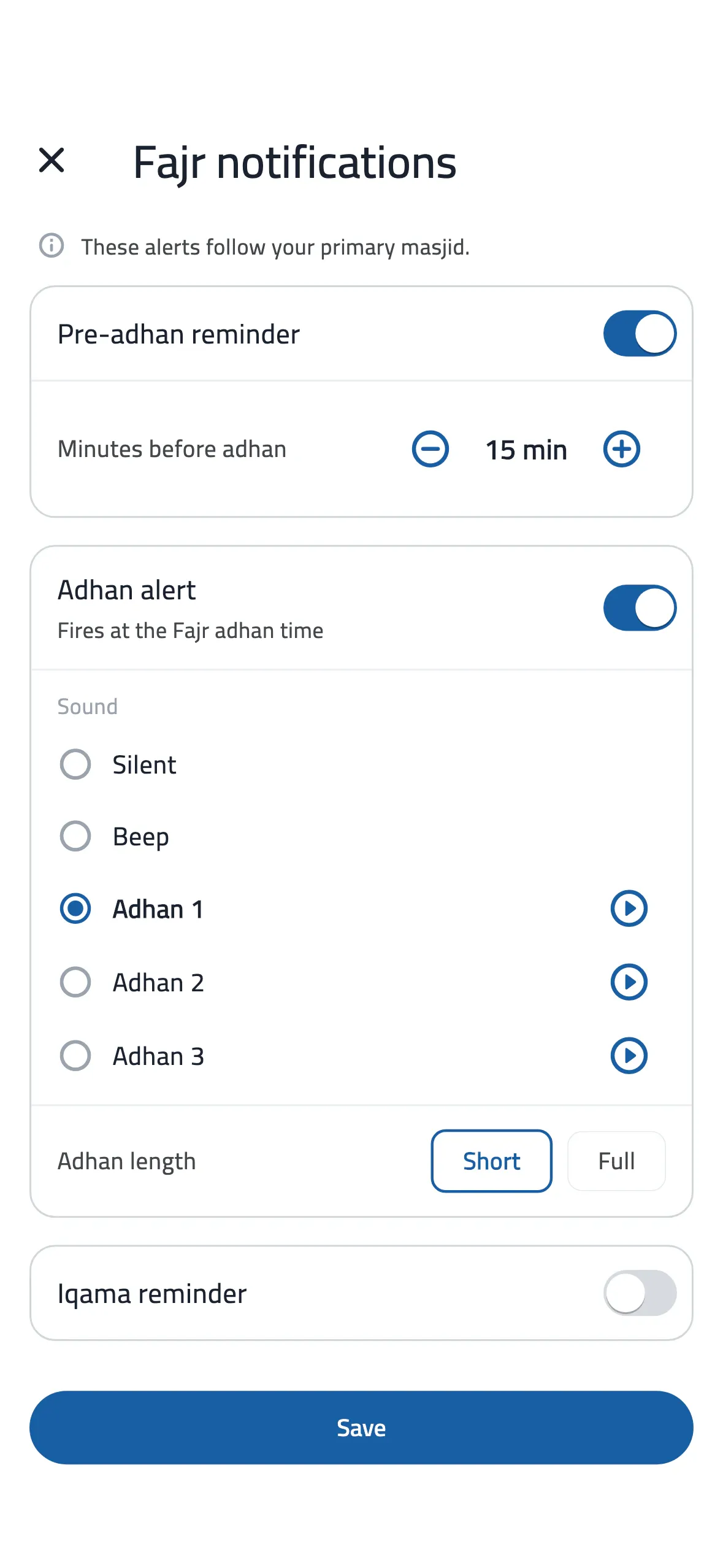 Prayer alert settings in the congregation app