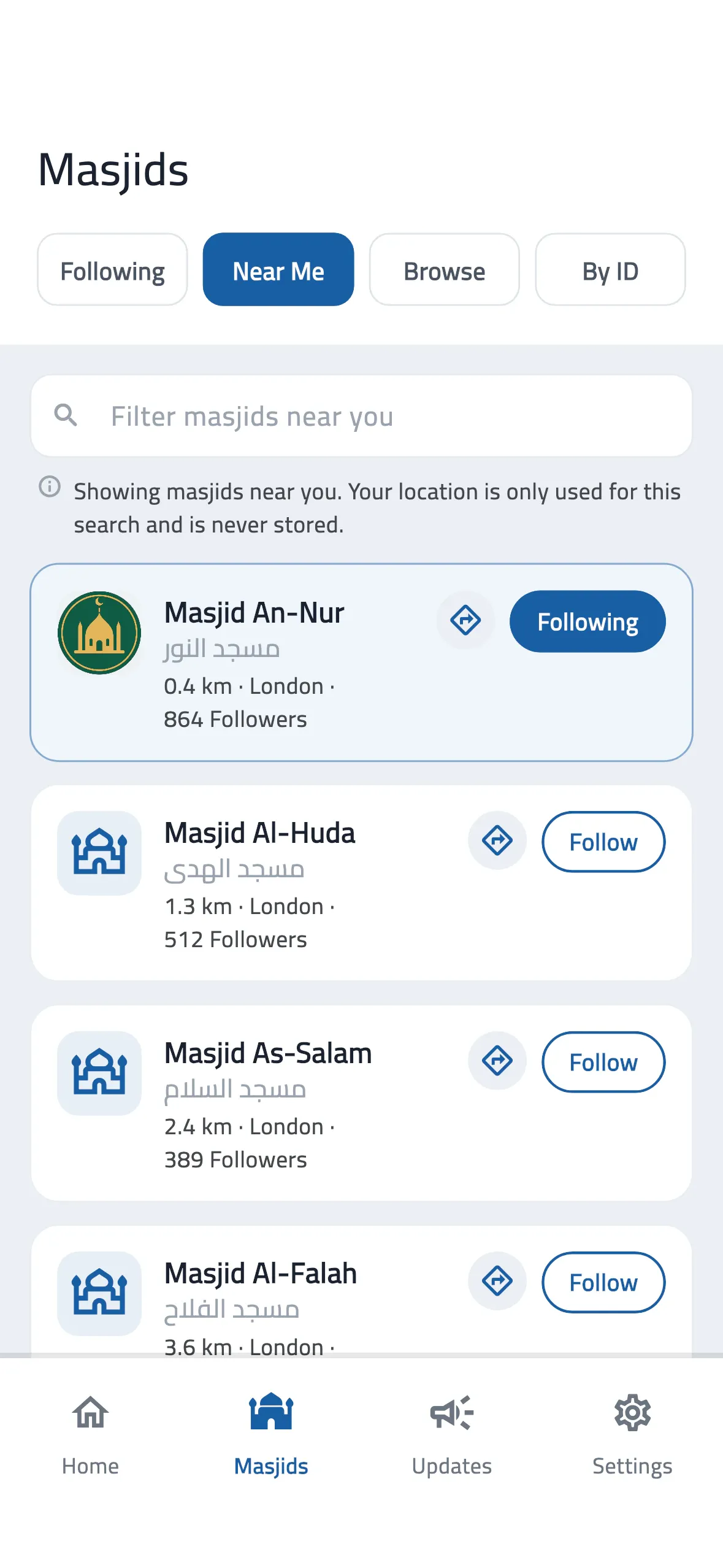 Finding a masjid in the congregation app